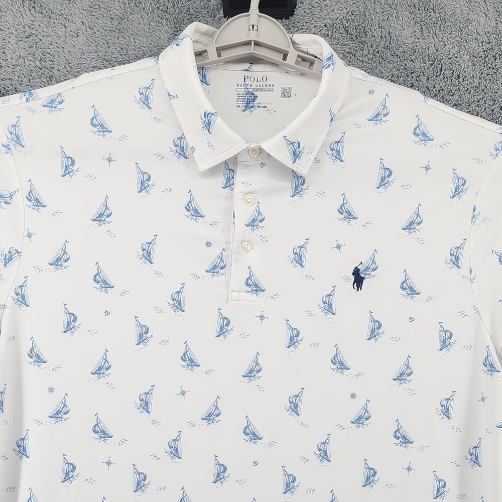 Polo Ralph Lauren Polo Shirt Mens XXL AOP Sailboats Classic Fit Performance Pony
